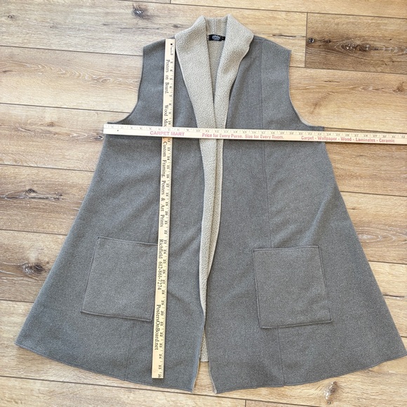 Cameleon Sylvia Vest Taupe & Cream Sherpa Lined Open Front Large Lagenlook Tunic - Picture 5 of 12